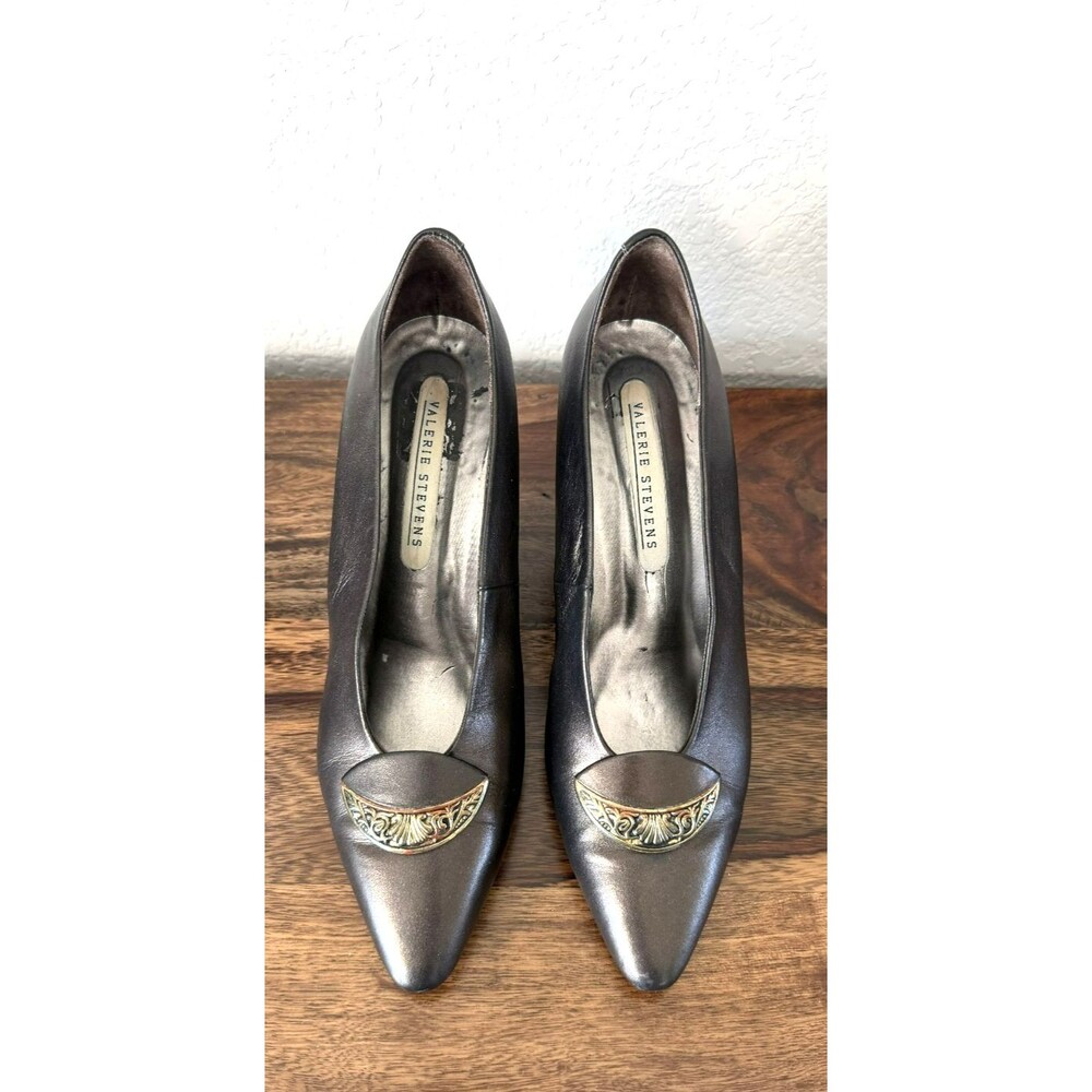 Vintage Valerie Stevens Women’s Bronze Evening Shoes metallic kitten Heel 6.5